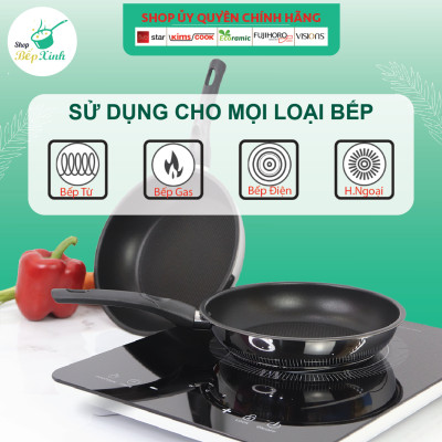 Bộ 2 nồi và 1 chảo chống dính  3 đáy từ inox 430 FiveStar Standard  nắp inox tặng 5 muỗng