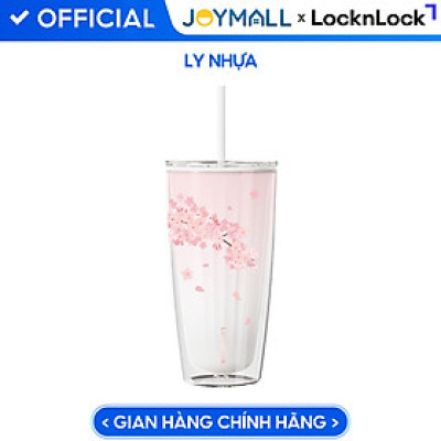 Ly nhựa 2 lớp Lock&Lock màu trắng anh đào HAP522WHT 750ml - Hàng chính hãng, có ống hút, có nắp đậy - JoyMall