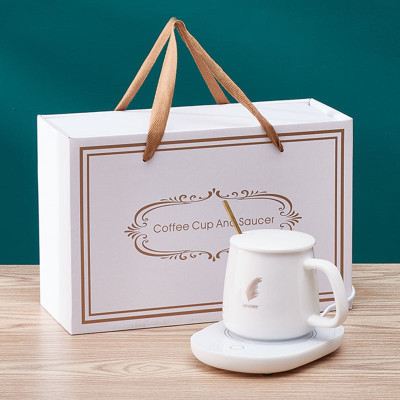 Ly hâm nóng giữ nhiệt ly sứ  ,đa năng ,kèm đế và thìa mạ vàng cao cấp có hộp đựng sang trọng