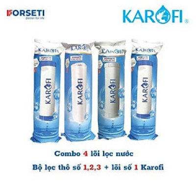 Combo 4 lõi lọc thô (Bộ lọc thô số 1,2,3 + lõi ố 1) cho máy lọ nước RO Karofi - Hàng Chính Hãng