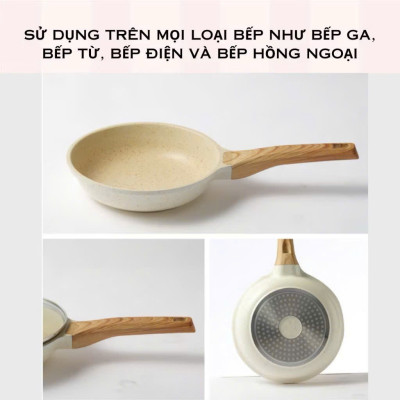 Chảo Chống Dính Bếp Từ Vân Đá Kiểu Nhật 20-30cm, Đáy Từ Ceramic Cán Gỗ [Hàng Loại Một] - HÀNG CHÍNH HÃNG MINIIN