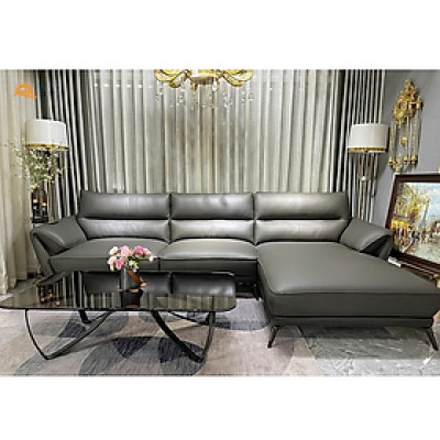 Sofa góc L da bò Italy Tundo màu xám – SFLCT27 dài 3m15 x 1m9 hàng cao cấp chuẩn da bò nhập khẩu Ý