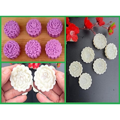 Bộ 6 mặt khuôn Trung thu Hình Hoa Hồng, Hoa Đào, Hoa Sen, Cẩm Chướng, Hoa Mai. Khuôn Trung thu 50gr 8 mặt 3D sắc nét. Ch