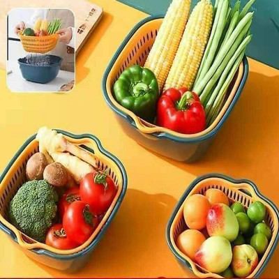 Set Rổ 6 Món Gồm 3 Rổ 3 Chậu - Bộ Rổ Nhựa Vuông 6 Món Kèm Chậu Ráo Nước Hai Lớp Cao Cấp