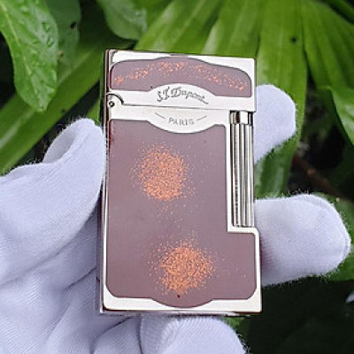 Vỏ Hột Quẹt Bật Lửa Upon Sơn Mài Đỏ Điểm Kim Tuyến D64T Màu Đỏ Mận Viền Bạc - Dùng Gas Cao Cấp