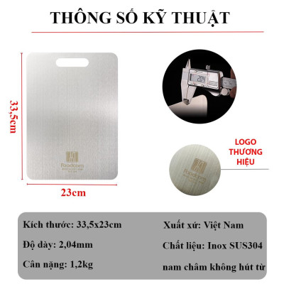 Thớt Inox 304 Cao Cấp KHông Gỉ- Size 33,5x23cm , Kháng Khuẩn, Chống Ẩm Mốc, Thớt Nhà Bếp- Hàng Loại 1.  Chính Hãng