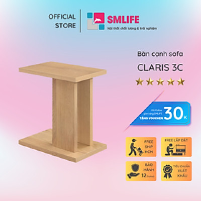 Bàn gỗ cạnh sofa chữ I có bánh xe hiện đại SMLIFE Claris 3C | D52,7 x R33,0 x C59,7cm | gỗ Cao Su và Veneer Sồi