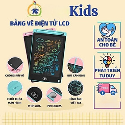 Bảng Viết Cảm Ứng Điện Tử 3D Đa Sắc 12 Inch Thông Minh Tự Xóa Dành Cho Bé - Bảng Vẽ Đồ Họa Bút Dạy Học LCD Xanh Dương