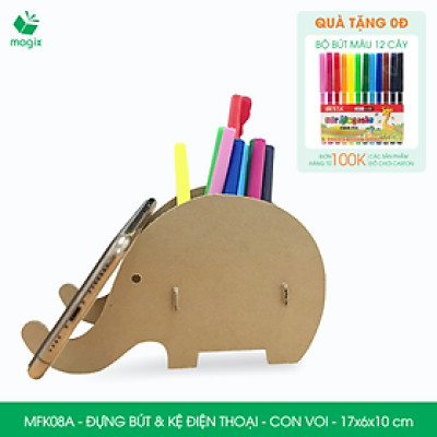 MFK08A - Đựng bút & kệ điện thoại bằng giấy carton - Hộp bút kiểu dáng Con voi - 17x6x10 cm