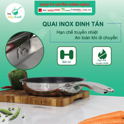 Chảo Chống Dính 3 Lớp Vân Đá Inox 304 Và Nắp Kính Fivestar (24cm)