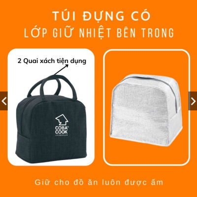 Bộ 3 hộp cơm thủy tinh chịu nhiệt COBACOOK hình tròn 400m Kèm túi COBACOOK _ CCR43BS