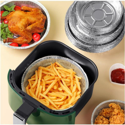 Set 50 Giấy Bạc Size 18 Đựng Thực Phẩm Dùng Cho Nồi Chiên Không Dầu. Khay Bát Bạc 18cm Tái Sử Dụng Được