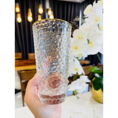 BỘ 6 CỐC UỐNG NƯỚC HOA QUẢ THỦY TINH CAO CẤP VÂN KIM CƯƠNG SANG TRỌNG ( CỐC CAO 0