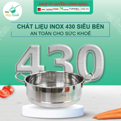 Bộ xửng hấp 3 đáy inox 430 FiveStar Standard  nắp kính size 26cm tặng 5 muỗng ăn