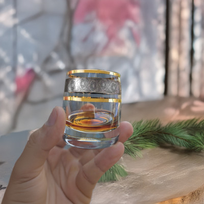 Bộ 6 ly uống rượu mạnh Tiệp khắc mạ platin vàng 24% 060 ml