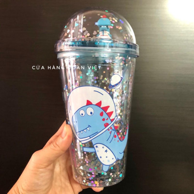 [MỚI] Bình Nước Khủng Long Phủ Kim Tuyến 3D Cực Dễ Thương. Chuyên phục vụ Sp Gia dụng, Khuôn làm bánh, Dụng cụ học Sinh,