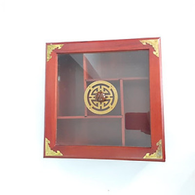 Khay Đựng Mứt Tết Bánh Kẹo  Vuông 5 Ngăn Gỗ Gõ Tự Nhiên-DAICAT - Hình lục giác Chữ Phúc Lộc Thọ