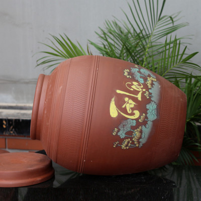 Chum sành không tráng men Tài Lộc 50 lit gốm sứ Bát Tràng (bình rượu, bình ngâm rượu, chum ngâm rượu)