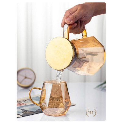 Bình cốc thuỷ tinh Lục Giác Vàng kim cương |BÌNH CỐC BOROSILICATE SIÊU NHẸ - CHỊU NHIỆT - CƯỜNG LỰC