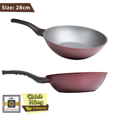 Combo 2 món cao cấp Hàn Quốc, nồi chống dính vân đá Kimscook, quai chống nóng, nắp kính cường lực viền inox size 24 cm và Chảo đúc chống dính Ecoramic Megastone cao cấp sâu lòng màu mận tím 28 cm, dùng bếp gas, hồng ngoại, ...  Hàng chính hãng