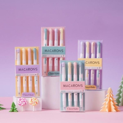 Vỉ 4 Bút Highlight Màu Nhũ 2 Ngòi Macarons - ClassMate CL-HL0007S (Mẫu Bao Bì Giao Ngẫu Nhiên)