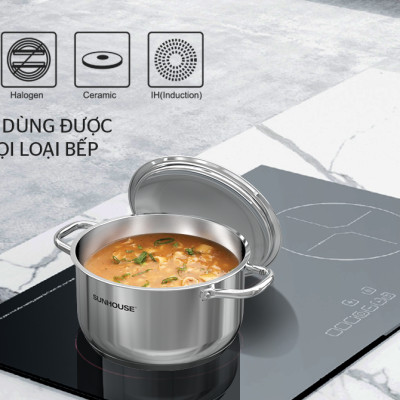 Bộ nồi chảo inox 5 đáy Sunhouse SHG995 dùng cho mọi loại bếp - Hàng chính hãng