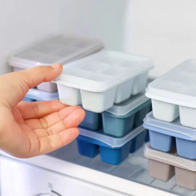 COMBO 3 Vỉ đá, Khay làm đá, Khay đựng đồ ăn dặm có nắp loại 8 viên 