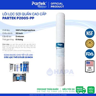 Lõi Lọc Sợi Cuộn Sợi Quấn Cao Cấp PARTEK P2005-PP 20 inch Lọc Cặn Bẩn Tạp Chất 5 Micron Hóa Chất Bởi PARAGON - Hàng Chính Hãng