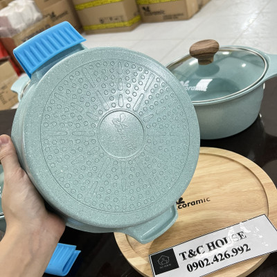 Bộ Nồi Chảo Chống Dính Đáy Từ 5 Món Ecoramic Quánh 16cm Nồi 18cm 20cm 22cm Chảo 20cm