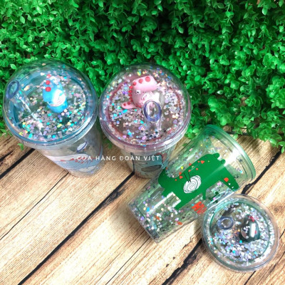 [MỚI] Bình Nước Khủng Long Phủ Kim Tuyến 3D Cực Dễ Thương. Chuyên phục vụ Sp Gia dụng, Khuôn làm bánh, Dụng cụ học Sinh,