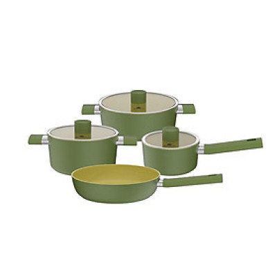 Bộ nồi phủ sứ an toàn Elmich Olive EL-5233OV04 quánh 16cm, nồi 20, 24cm, chảo 26cm - Hàng chính hãng