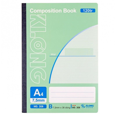 Sổ kẻ ngang may dán gáy Composition book KLONG A4 120 trang 56/84; MS: 308