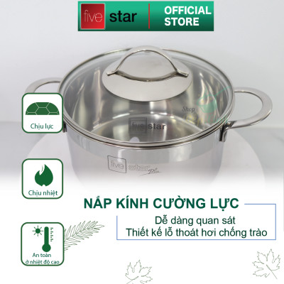 Bộ Nồi Inox 304  bếp từ 3 lớp đáy liền 4 món nắp kính Fivestar tặng 2 muỗng canh