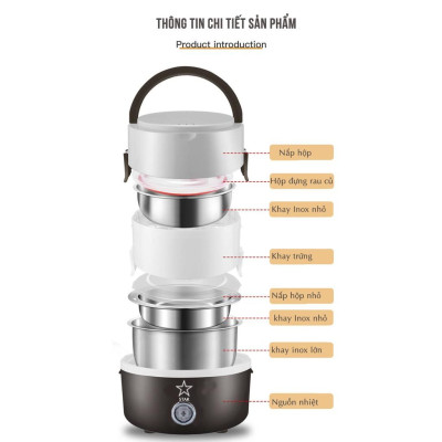 Cặp lồng ủ cơm 2 tầng 4 ngăn inox cắm điện 