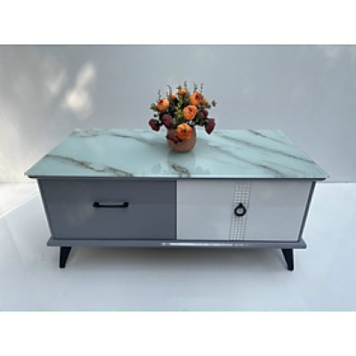 Bàn trà mặt kính vân xanh mẫu mới 2023 Tundo KT50x100x45cm