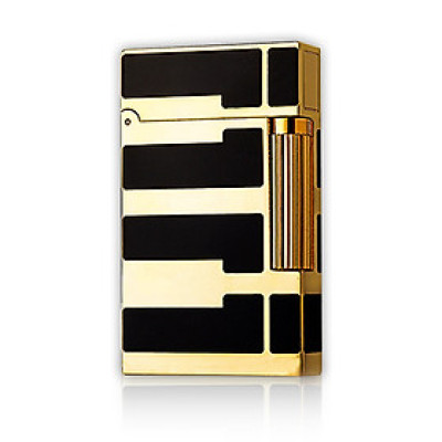 Vỏ Hột Quẹt Bật Lửa Upon Gas Đá Sơn Mài Đen D99V Họa Tiết Hoa Văn Cách Điệu Ngang Màu Vàng Đen - Dùng Gas Đá Cao Cấp