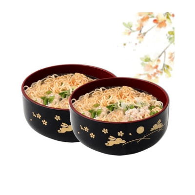 Combo bát nhựa tròn họa tiết thỏ/trăng 390ml + Set 2 chiếc muôi xới cơm - nội địa Nhật Bản