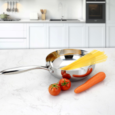 Chảo Inox 3 lớp đúc liền khối miệng rót Kalpen Zenger 26cm, bảo hành 5 năm - Hàng chính hãng