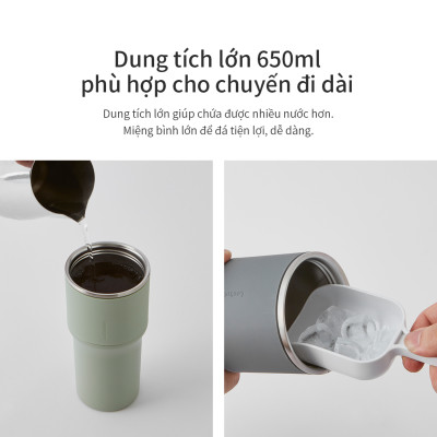 Bình giữ nhiệt LocknLock Metro Drive màu trắng LHC4277SWHT 650ml - Hàng chính hãng, kèm ống hút cọ rửa, thiết kế nắp xoay - JoyMall