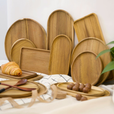 Khay gỗ keo đa năng hình oval Vibasic, đa dạng kích thước, chụp hình decor đựng đồ trang trí