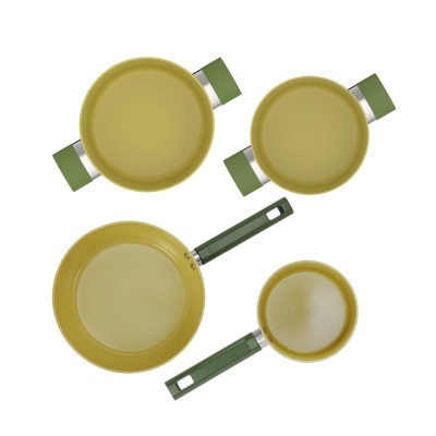 Bộ nồi phủ sứ an toàn Elmich Olive EL-5233OV04 quánh 16cm, nồi 20, 24cm, chảo 26cm - Hàng chính hãng