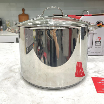 Nồi luộc gà inox 304 cao cấp 5 đáy Kalpen Lermat dung tích 12L/15L, bảo hành 5 năm chuẩn Đức