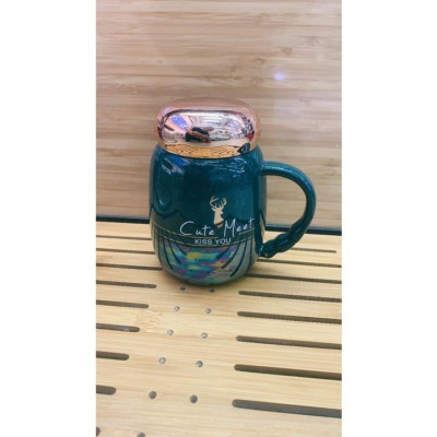 CỐC UỐNG NƯỚC BẰNG SỨ NẮP VÀNG HỒNG MÀU SẮC HOT TREND 2022