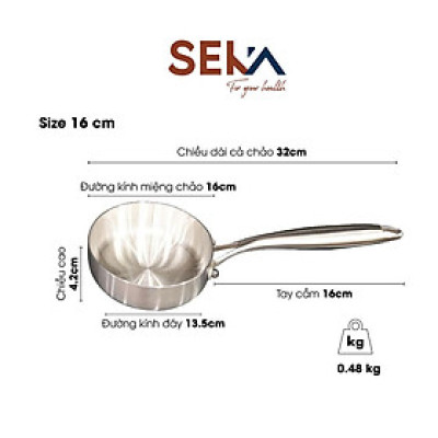 Chảo inox Nguyên khối nông lòng SEKA size 16, 22, 26,28cm sử dụng cho mọi loại bếp