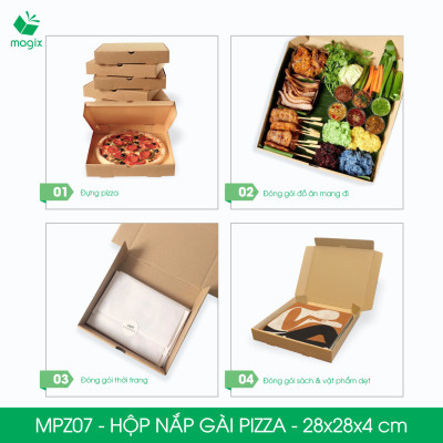 MPZ07 - 28x28x4 cm - 60 Hộp nắp gài pizza đa dụng - Hộp nắp gập, hộp carton gói hàng, hộp quà