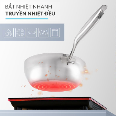 Chảo Sâu Lòng Inox 316 Đúc Liền Khối Hàn Quốc, size 20/24/26cm, Dùng Mọi Loại Bếp, Chống Dính Tự Thân