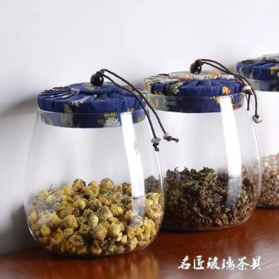 Lọ chè thuỷ tinh nắp vải 800g