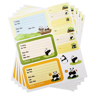 Nhãn Vở Fluffy Panda 3 Ô Kèm Sticker - The Sun (15 Nhãn)