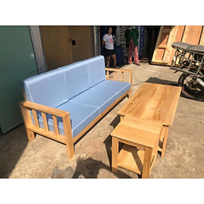 Bộ sofa băng gỗ Tundo kèm nệm, bàn và 1 ghế đôn hiện đại, giá rẻ, tiện lợi