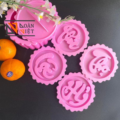 [BỘ 4 MẶT KHUÔN] Khuôn TRÒN NHẤN XÔI sắc nét - Bộ 4 hình PHÚC LỘC THỌ 14cm - NHỰA VIỆT NAM, ATSK. Chuyên phục vụ Sp Gia